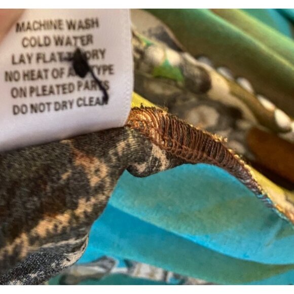 Pleated Button-Up Tunic Dress Abstract Multicolor Flared Sleeves Small/Medium - Picture 4 of 8